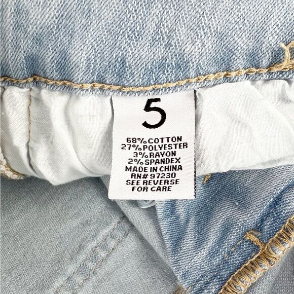 Almost Famous Light Wash Mid Rise Denim Jean Skirt Rainbow Stripe Y2K Size 5 - Picture 8 of 9